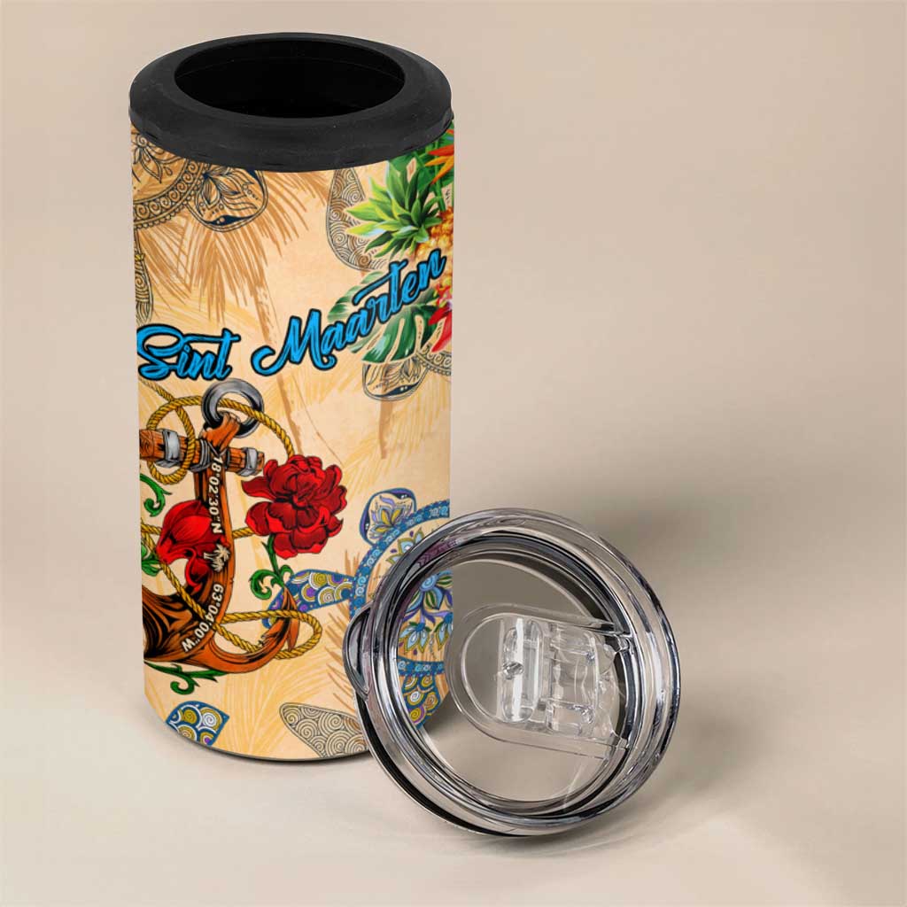 Sint Maarten 4 in 1 Can Cooler Tumbler Geographic Coordinate Anchor - Turlte Tropical
