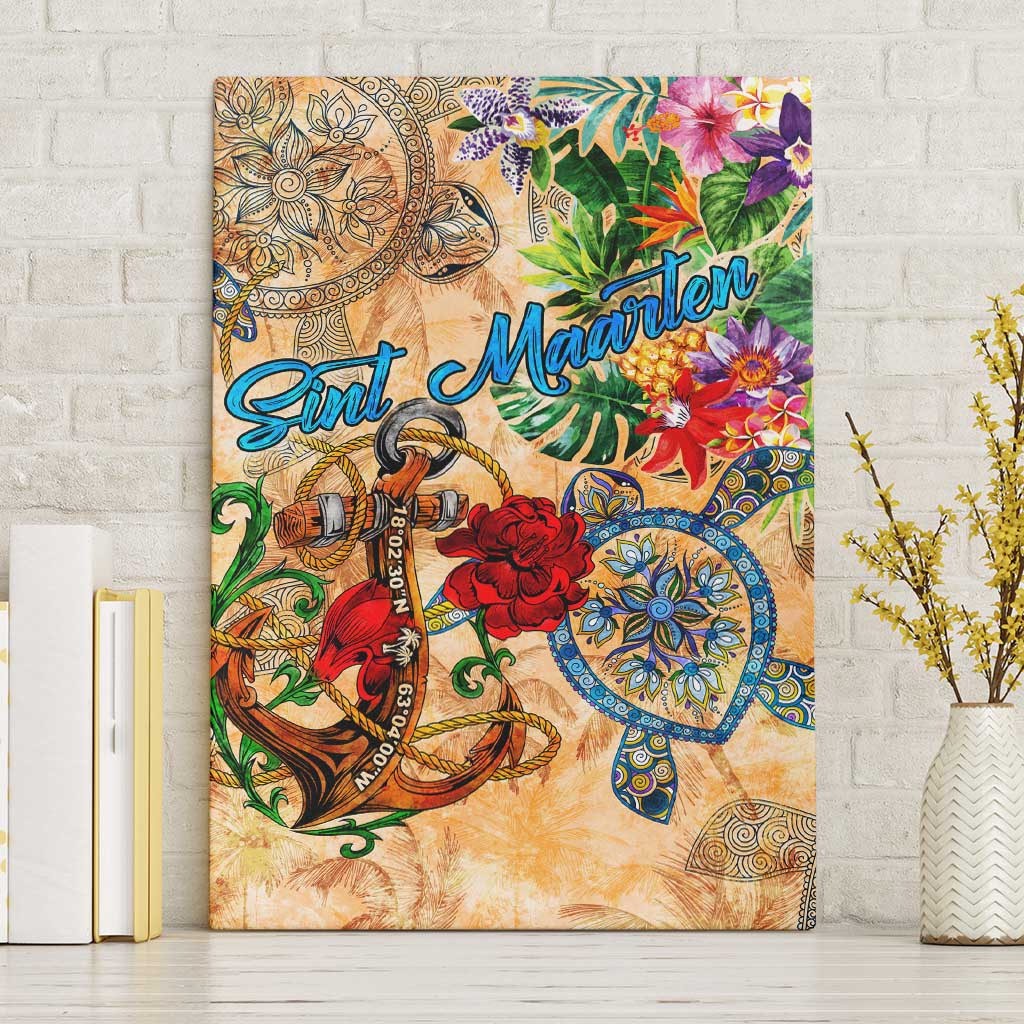 Sint Maarten Canvas Wall Art Geographic Coordinate Anchor - Turlte Tropical