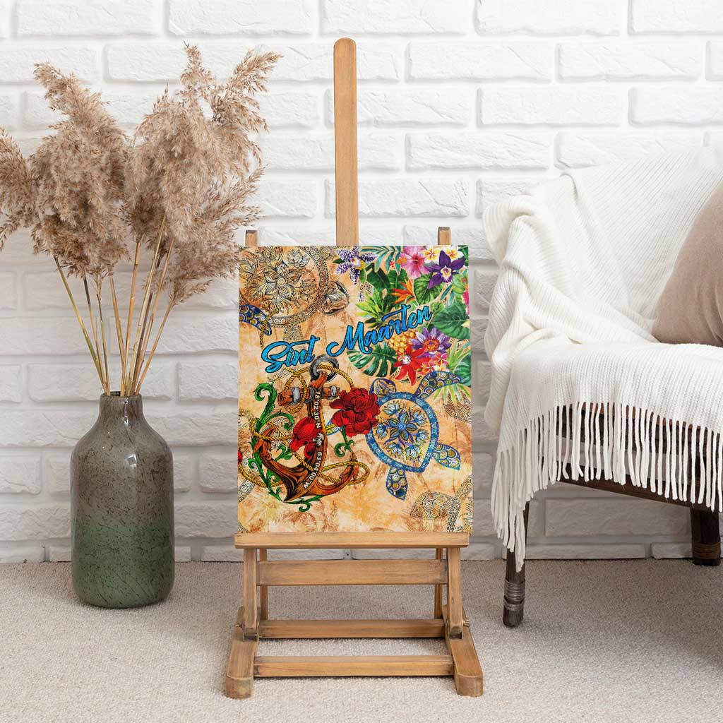 Sint Maarten Canvas Wall Art Geographic Coordinate Anchor - Turlte Tropical