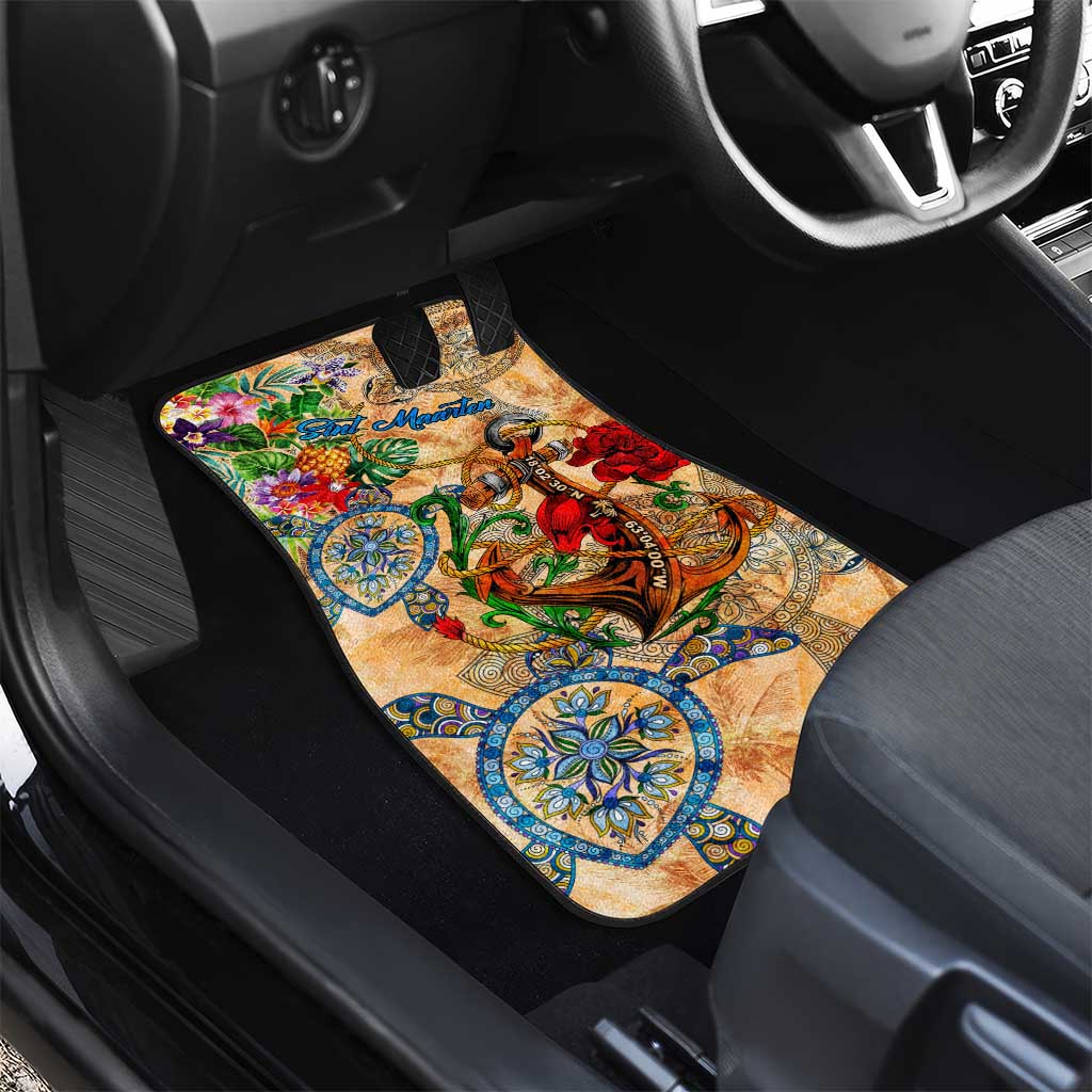 Sint Maarten Car Mats Geographic Coordinate Anchor - Turlte Tropical