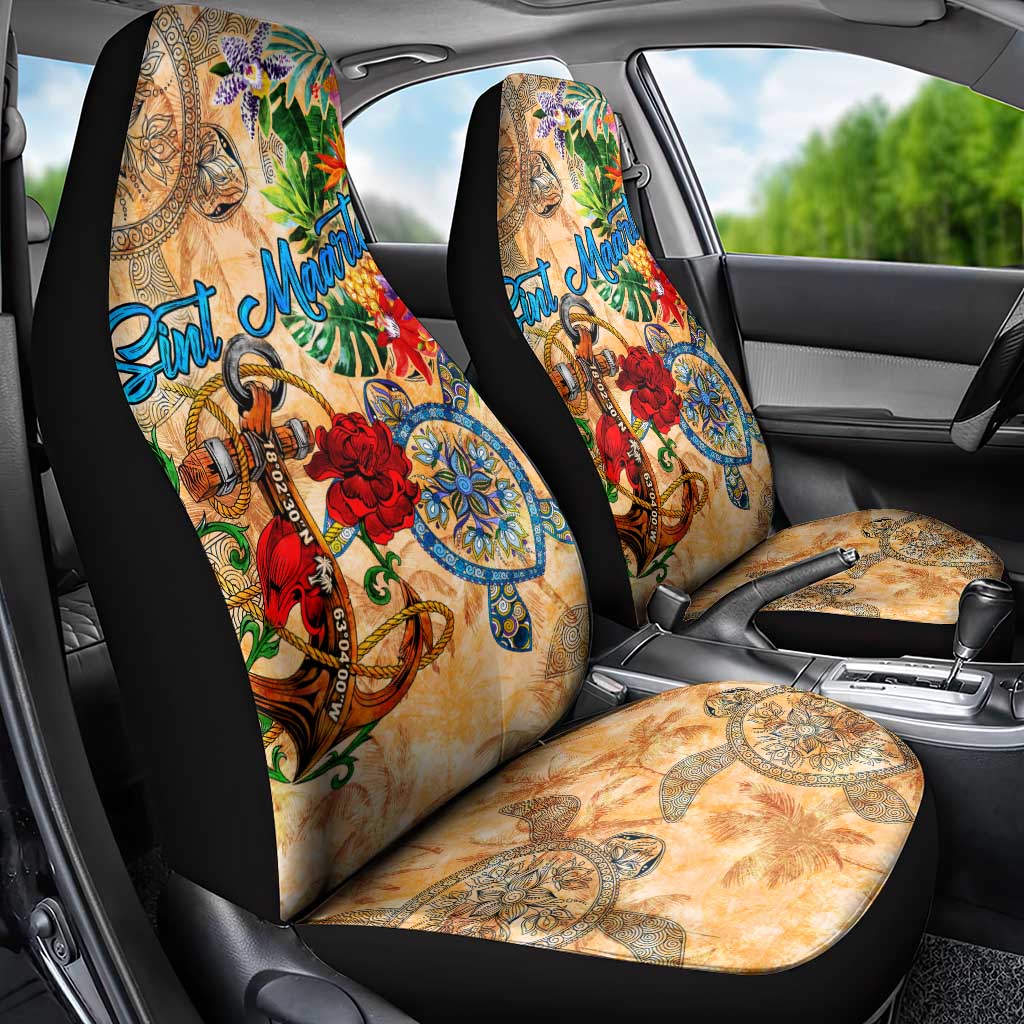 Sint Maarten Car Seat Cover Geographic Coordinate Anchor - Turlte Tropical