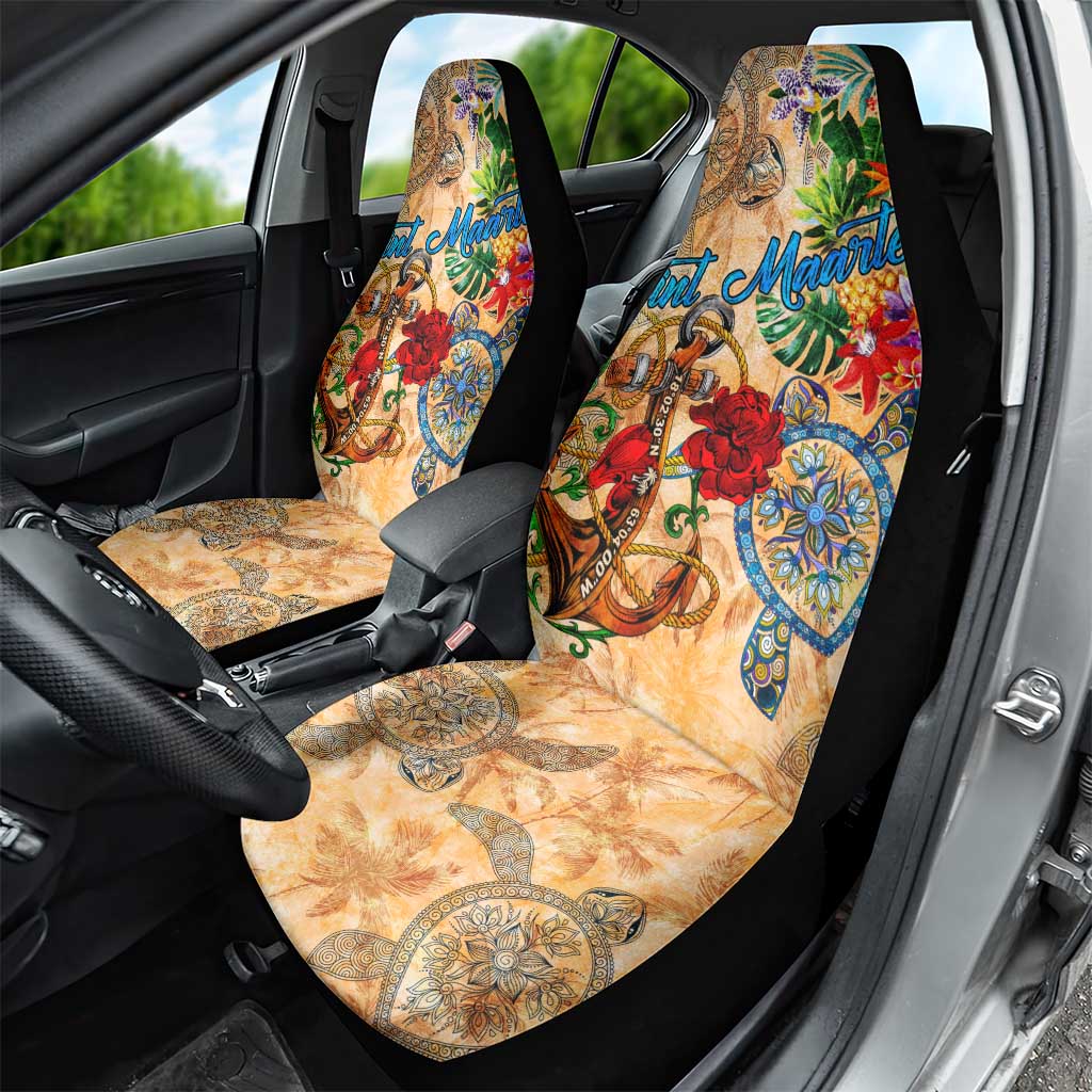Sint Maarten Car Seat Cover Geographic Coordinate Anchor - Turlte Tropical