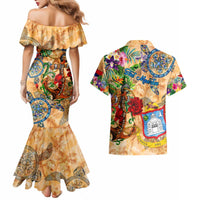 Sint Maarten Couples Matching Mermaid Dress and Hawaiian Shirt Geographic Coordinate Anchor - Turlte Tropical