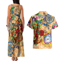 Sint Maarten Couples Matching Tank Maxi Dress and Hawaiian Shirt Geographic Coordinate Anchor - Turlte Tropical