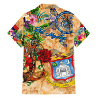 Sint Maarten Family Matching Off The Shoulder Long Sleeve Dress and Hawaiian Shirt Geographic Coordinate Anchor - Turlte Tropical