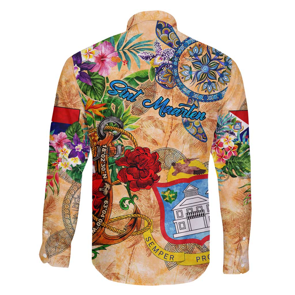 Sint Maarten Family Matching Off Shoulder Maxi Dress and Hawaiian Shirt Geographic Coordinate Anchor - Turlte Tropical