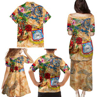 Sint Maarten Family Matching Puletasi and Hawaiian Shirt Geographic Coordinate Anchor - Turlte Tropical