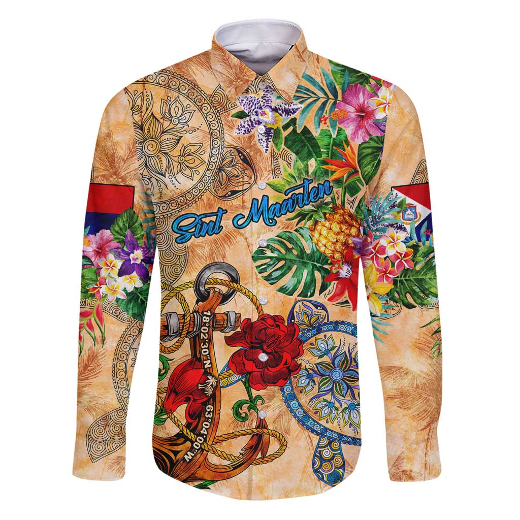 Sint Maarten Family Matching Puletasi and Hawaiian Shirt Geographic Coordinate Anchor - Turlte Tropical