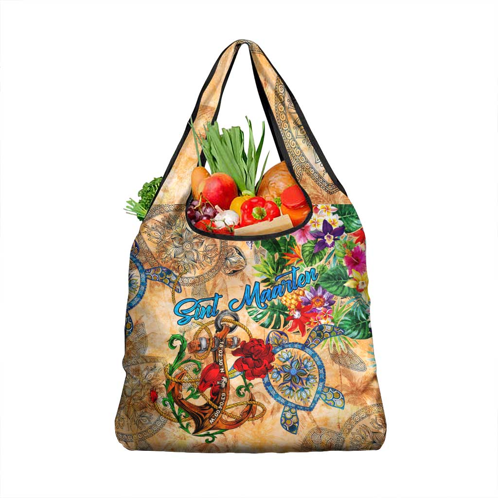 Sint Maarten Grocery Bag Geographic Coordinate Anchor - Turlte Tropical