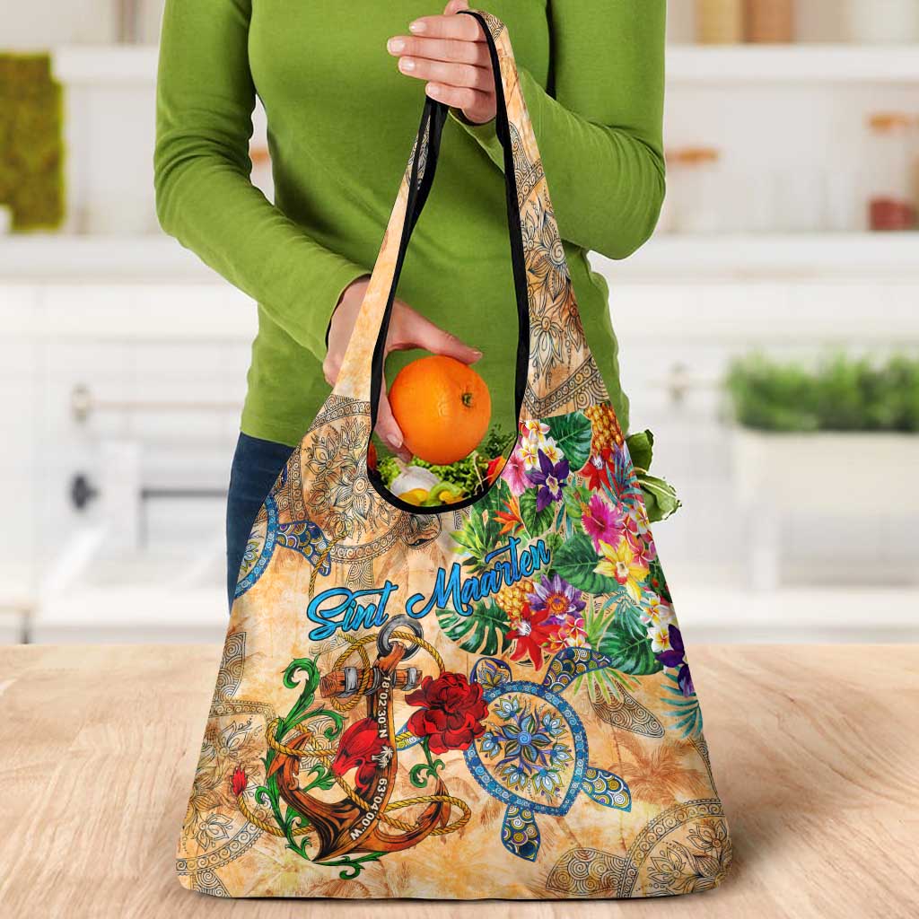 Sint Maarten Grocery Bag Geographic Coordinate Anchor - Turlte Tropical