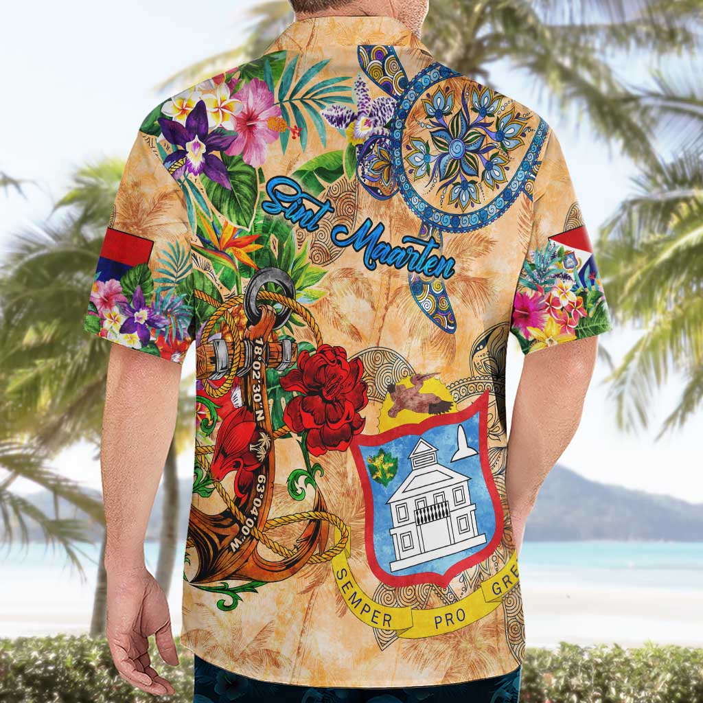 Sint Maarten Hawaiian Shirt Geographic Coordinate Anchor - Turlte Tropical