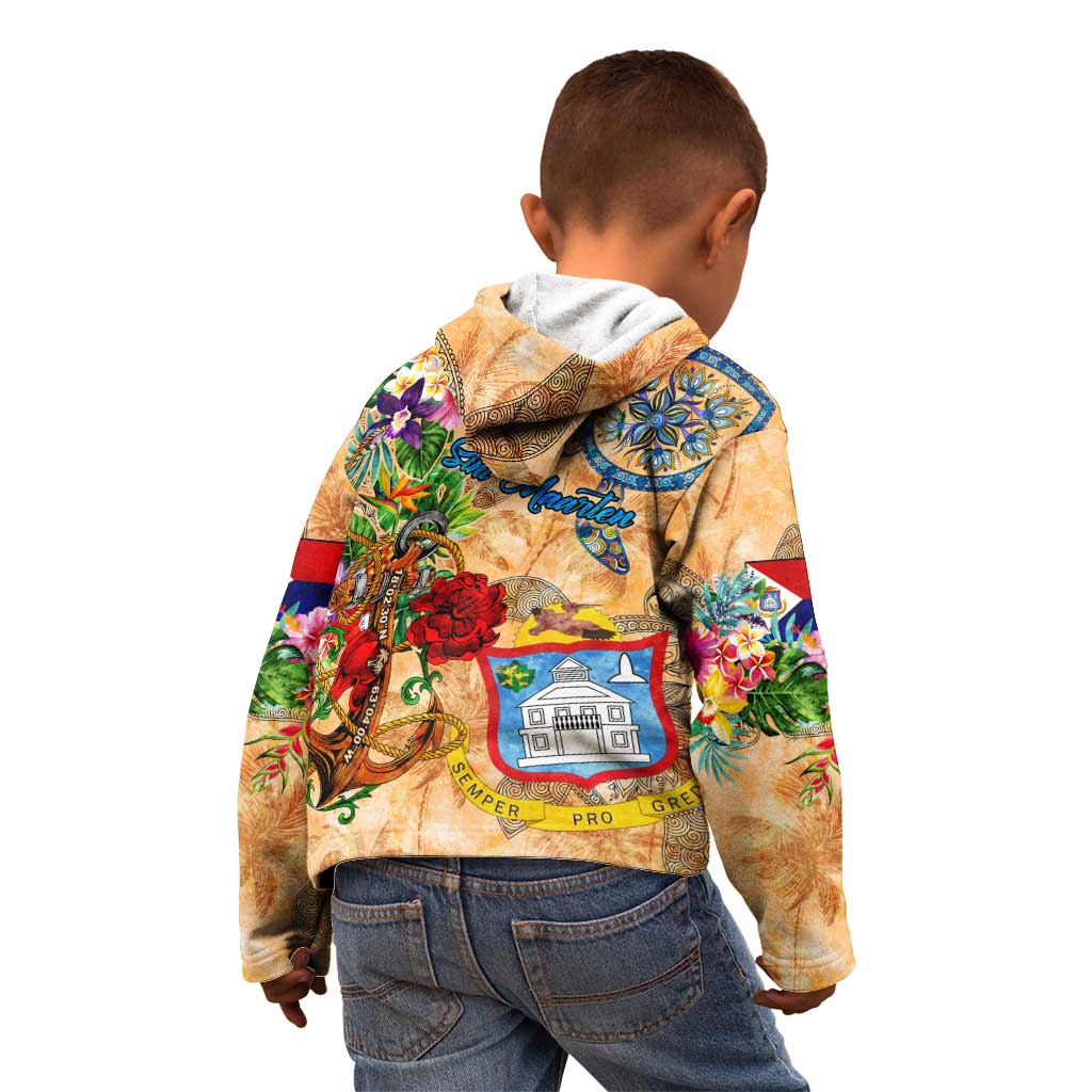 Sint Maarten Kid Hoodie Geographic Coordinate Anchor - Turlte Tropical