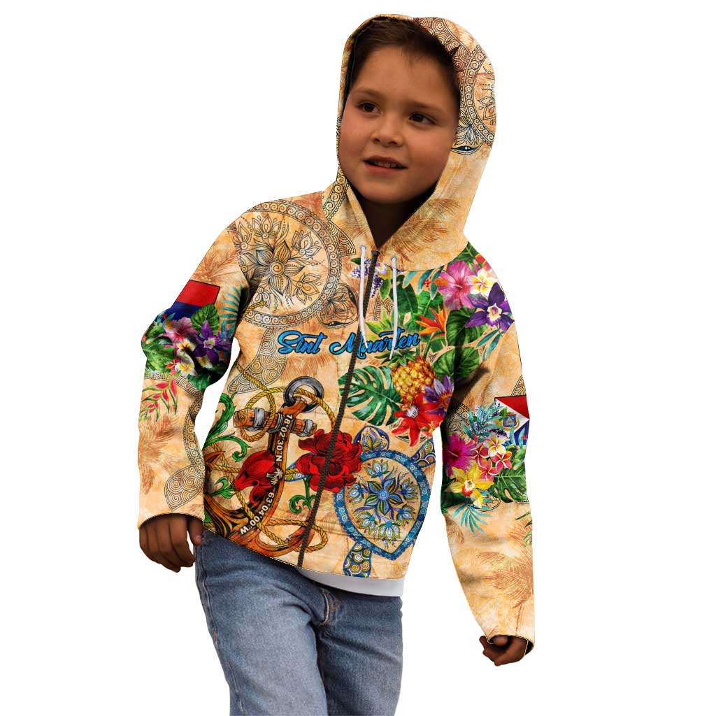 Sint Maarten Kid Hoodie Geographic Coordinate Anchor - Turlte Tropical