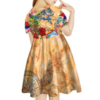 Sint Maarten Kid Short Sleeve Dress Geographic Coordinate Anchor - Turlte Tropical