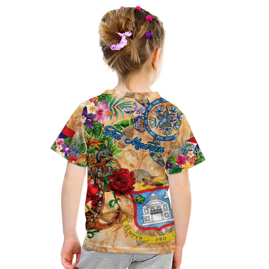 Sint Maarten Kid T Shirt Geographic Coordinate Anchor - Turlte Tropical