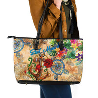 Sint Maarten Leather Tote Bag Geographic Coordinate Anchor - Turlte Tropical