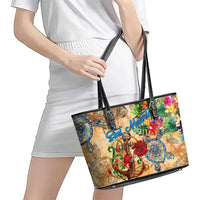 Sint Maarten Leather Tote Bag Geographic Coordinate Anchor - Turlte Tropical