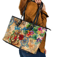 Sint Maarten Leather Tote Bag Geographic Coordinate Anchor - Turlte Tropical