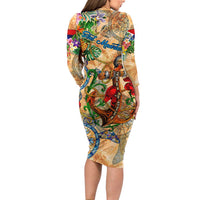 Sint Maarten Long Sleeve Bodycon Dress Geographic Coordinate Anchor - Turlte Tropical