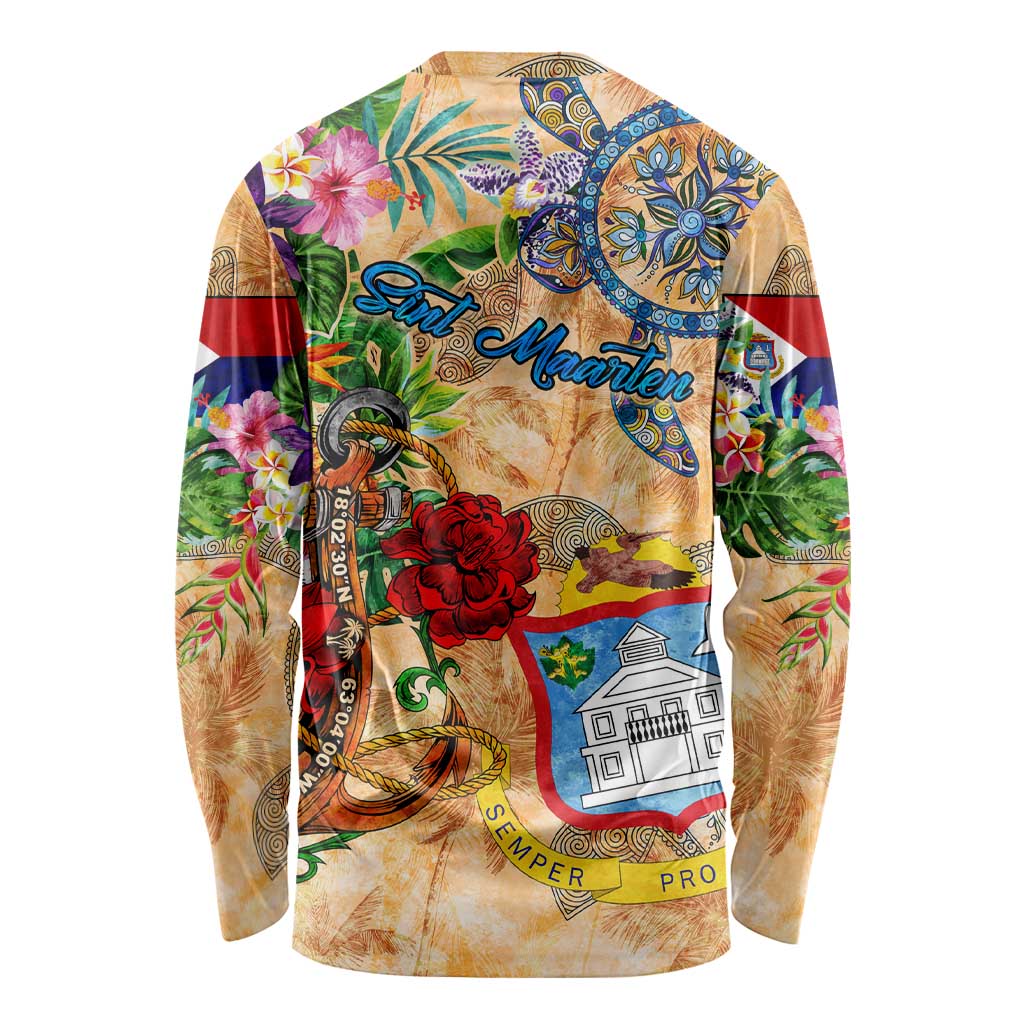 Sint Maarten Long Sleeve Shirt Geographic Coordinate Anchor - Turlte Tropical