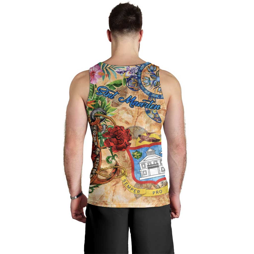 Sint Maarten Men Tank Top Geographic Coordinate Anchor - Turlte Tropical