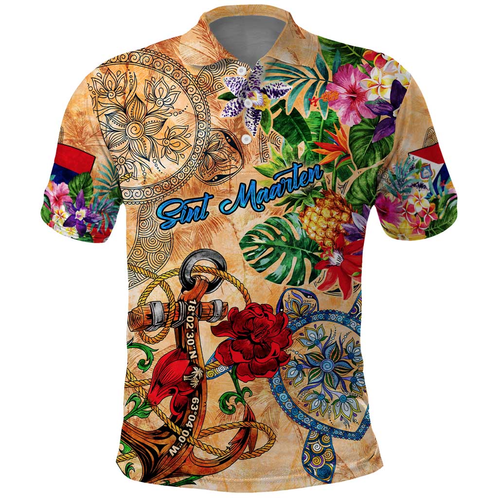 Sint Maarten Polo Shirt Geographic Coordinate Anchor - Turlte Tropical