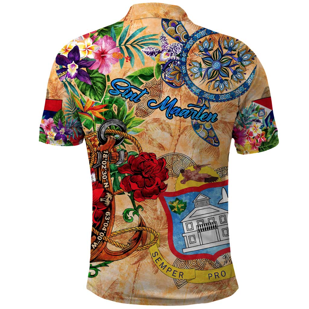 Sint Maarten Polo Shirt Geographic Coordinate Anchor - Turlte Tropical