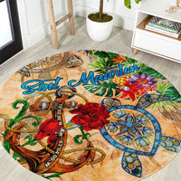 Sint Maarten Round Carpet Geographic Coordinate Anchor - Turlte Tropical