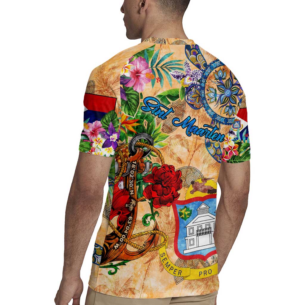 Sint Maarten Rugby Jersey Geographic Coordinate Anchor - Turlte Tropical