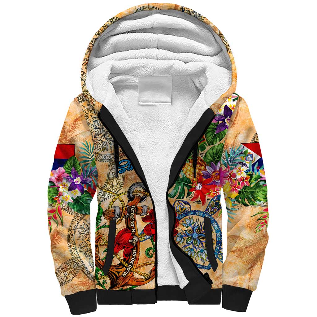 Sint Maarten Sherpa Hoodie Geographic Coordinate Anchor - Turlte Tropical