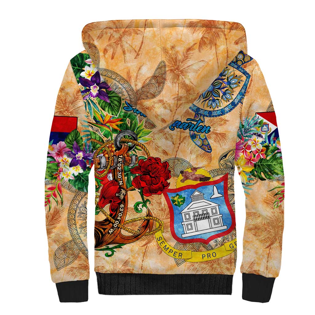 Sint Maarten Sherpa Hoodie Geographic Coordinate Anchor - Turlte Tropical