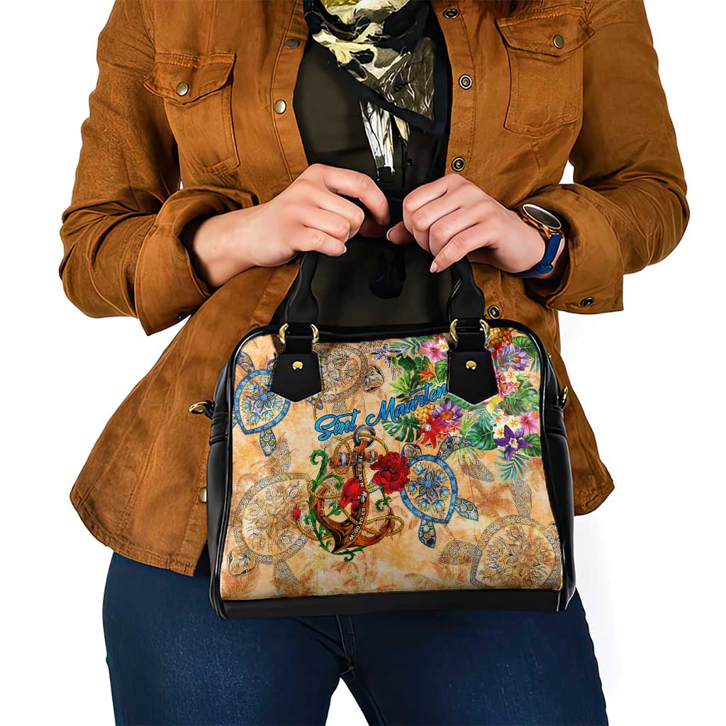 Sint Maarten Shoulder Handbag Geographic Coordinate Anchor - Turlte Tropical