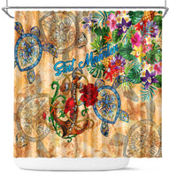 Sint Maarten Shower Curtain Geographic Coordinate Anchor - Turlte Tropical