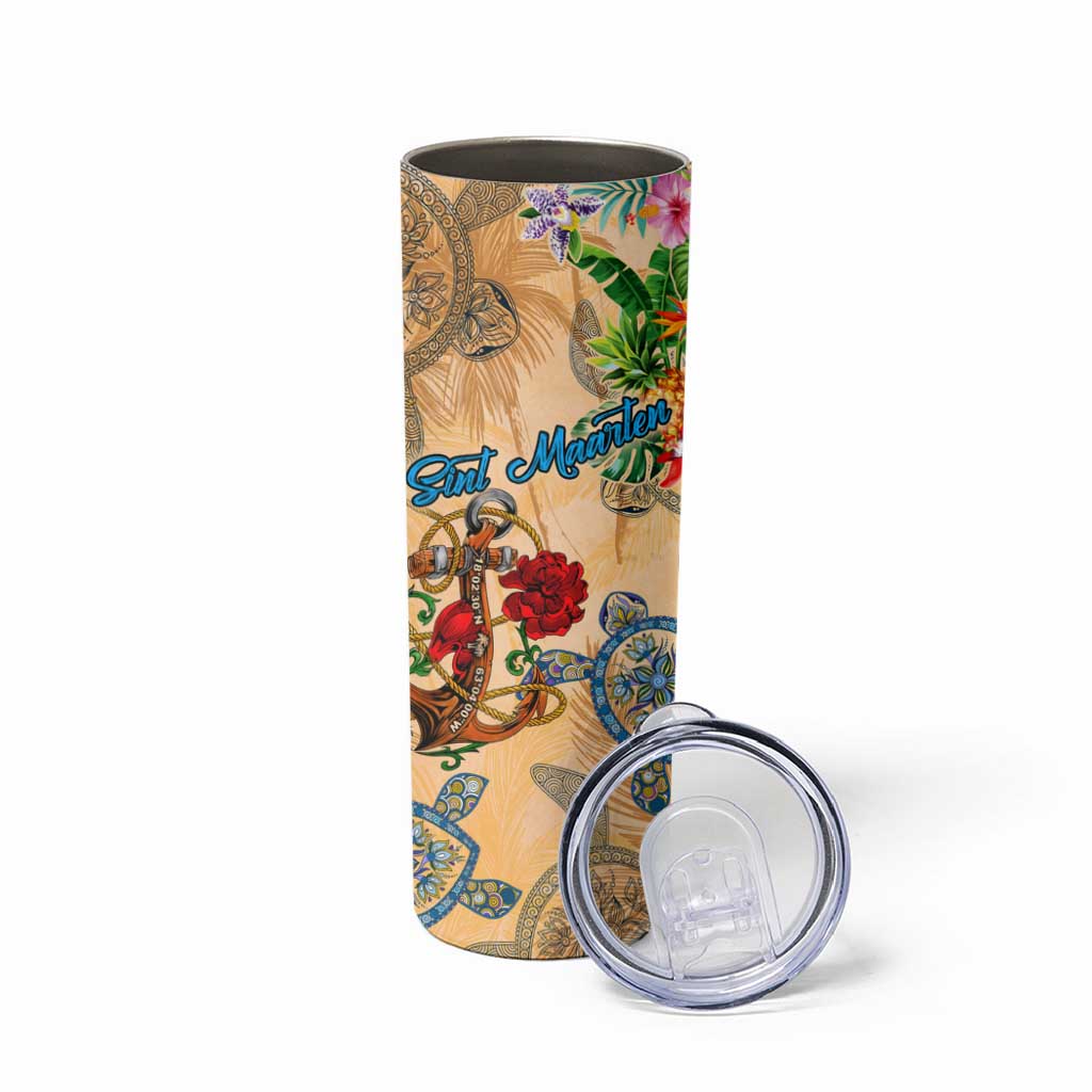 Sint Maarten Skinny Tumbler Geographic Coordinate Anchor - Turlte Tropical