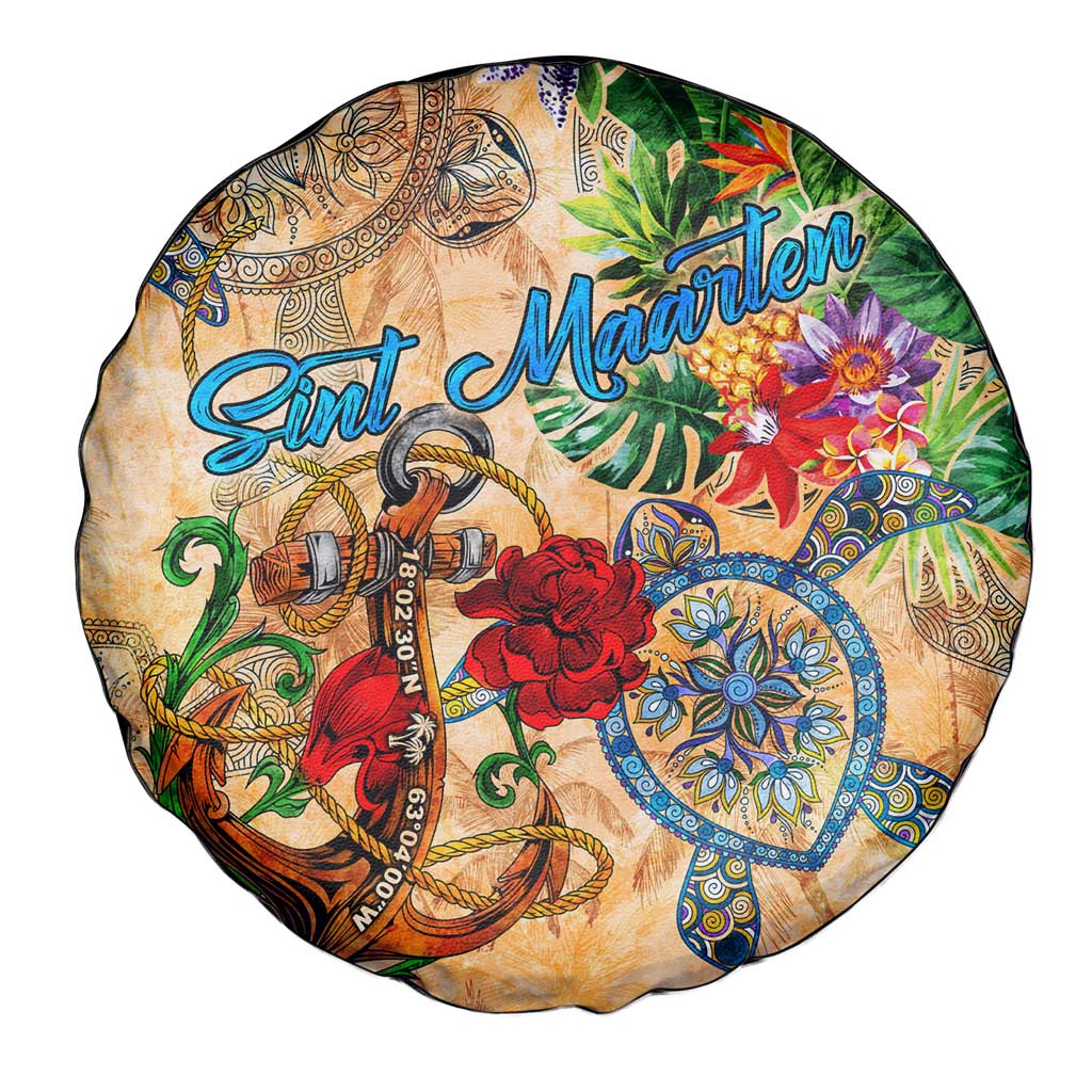 Sint Maarten Spare Tire Cover Geographic Coordinate Anchor - Turlte Tropical