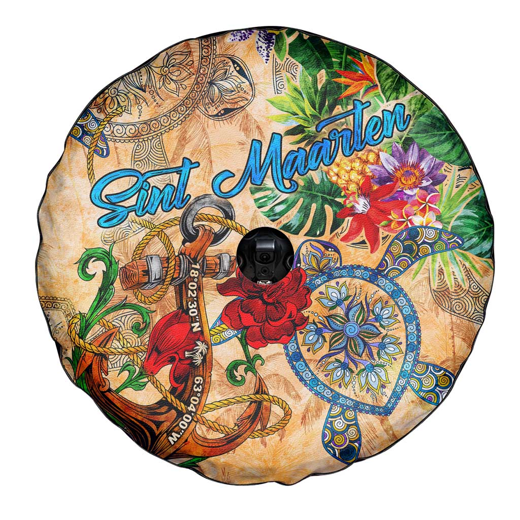 Sint Maarten Spare Tire Cover Geographic Coordinate Anchor - Turlte Tropical