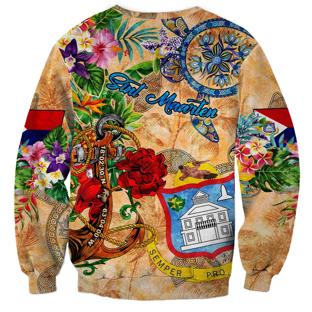 Sint Maarten Sweatshirt Geographic Coordinate Anchor - Turlte Tropical
