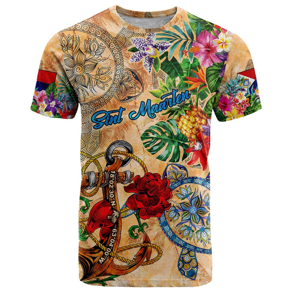 Sint Maarten T Shirt Geographic Coordinate Anchor - Turlte Tropical