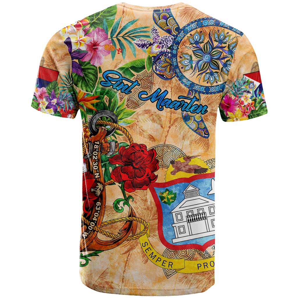Sint Maarten T Shirt Geographic Coordinate Anchor - Turlte Tropical