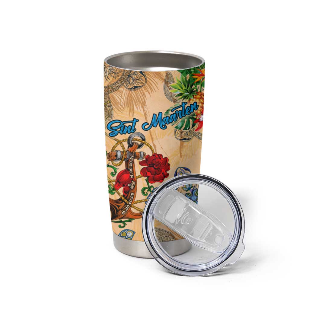 Sint Maarten Tumbler Cup Geographic Coordinate Anchor - Turlte Tropical