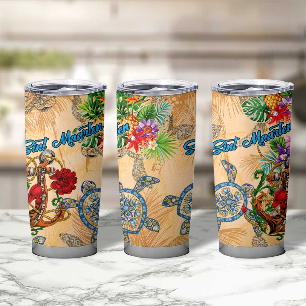 Sint Maarten Tumbler Cup Geographic Coordinate Anchor - Turlte Tropical