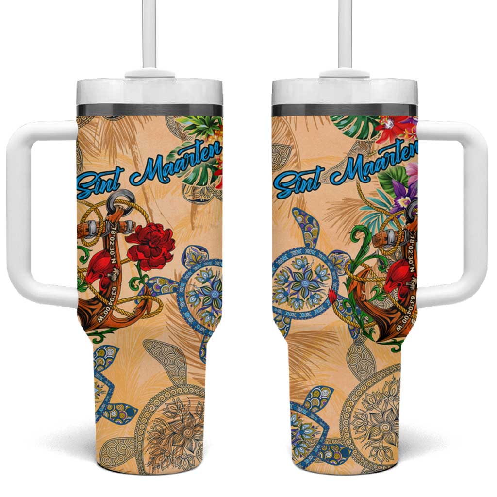 Sint Maarten Tumbler With Handle Geographic Coordinate Anchor - Turlte Tropical