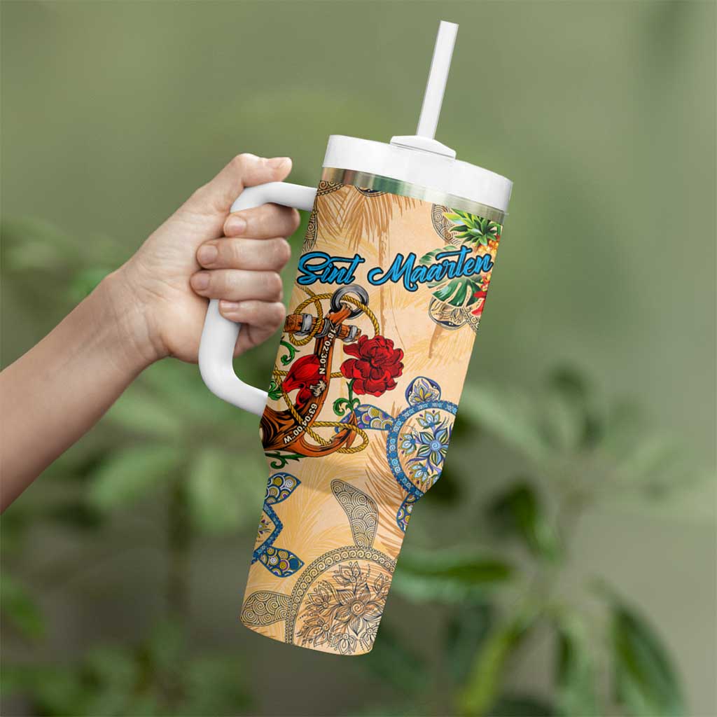 Sint Maarten Tumbler With Handle Geographic Coordinate Anchor - Turlte Tropical