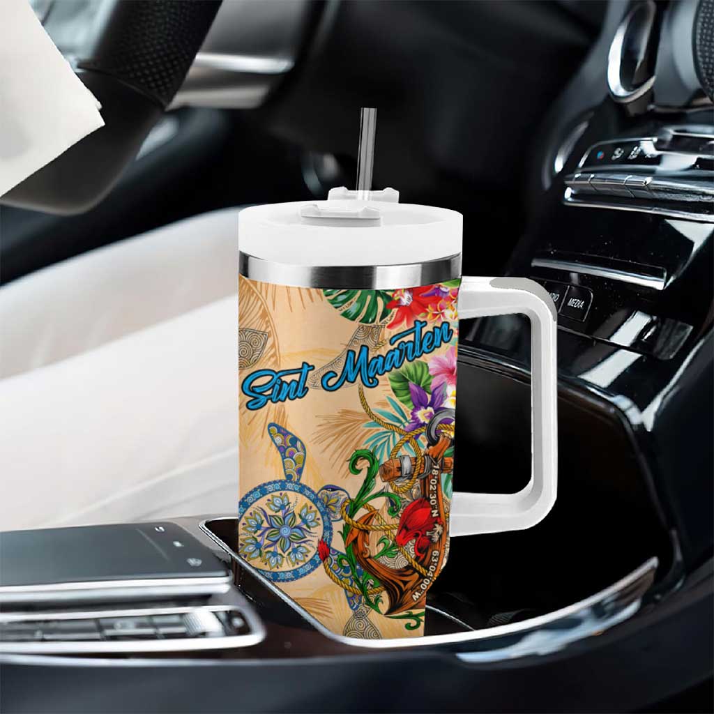 Sint Maarten Tumbler With Handle Geographic Coordinate Anchor - Turlte Tropical