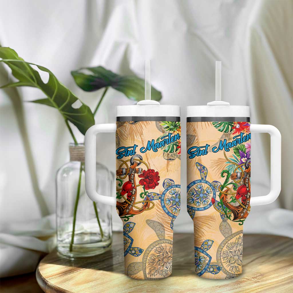 Sint Maarten Tumbler With Handle Geographic Coordinate Anchor - Turlte Tropical