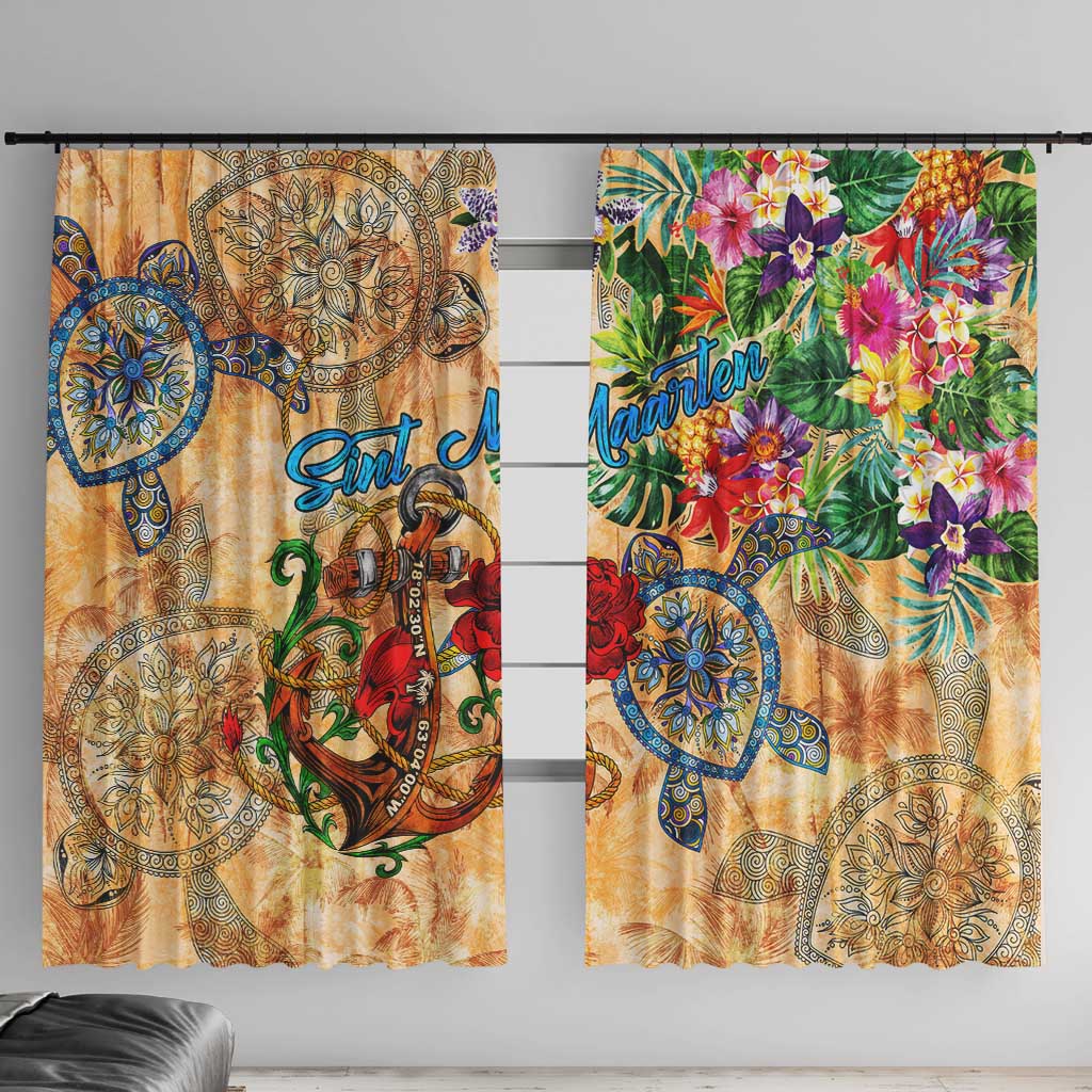 Sint Maarten Window Curtain Geographic Coordinate Anchor - Turlte Tropical