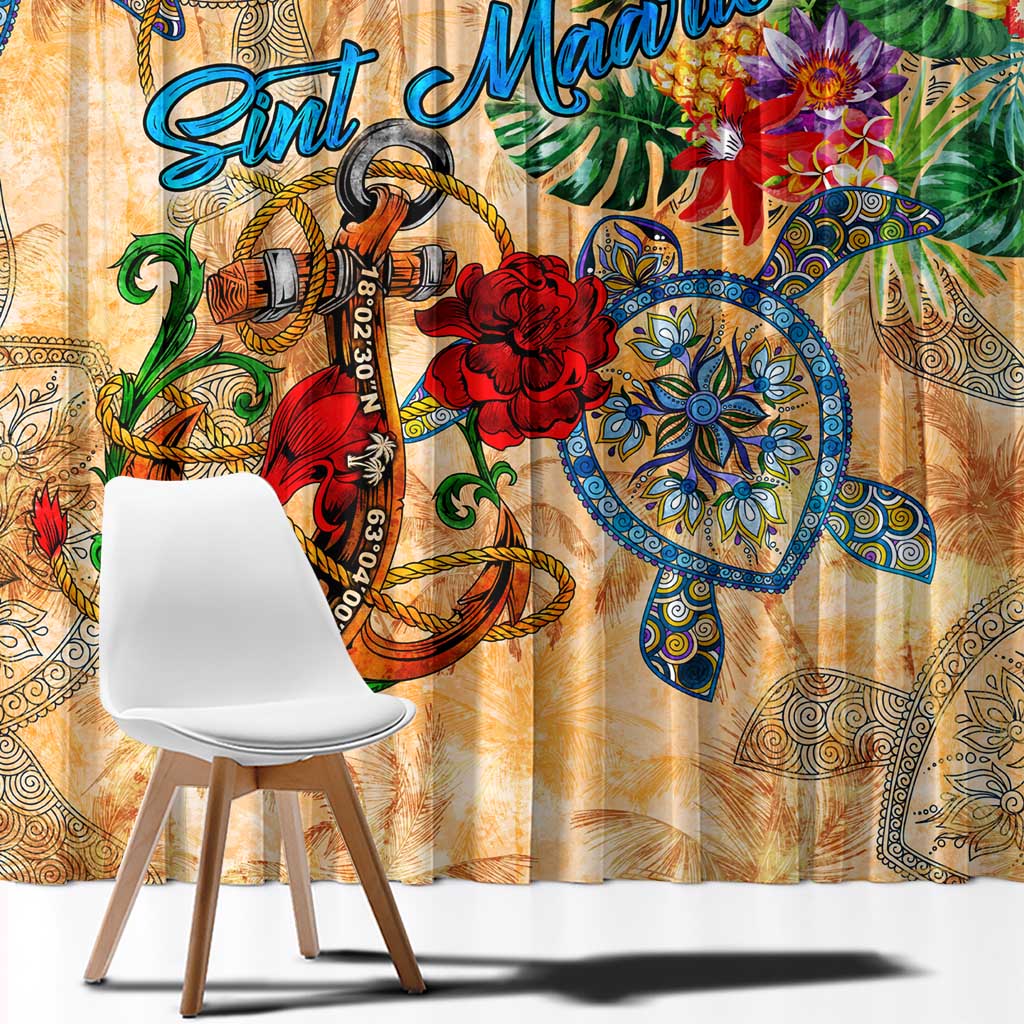 Sint Maarten Window Curtain Geographic Coordinate Anchor - Turlte Tropical