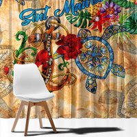 Sint Maarten Window Curtain Geographic Coordinate Anchor - Turlte Tropical
