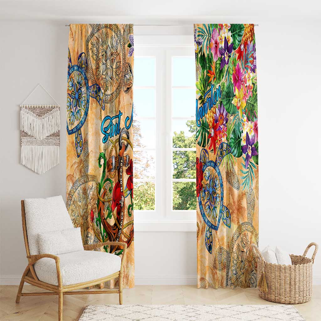Sint Maarten Window Curtain Geographic Coordinate Anchor - Turlte Tropical