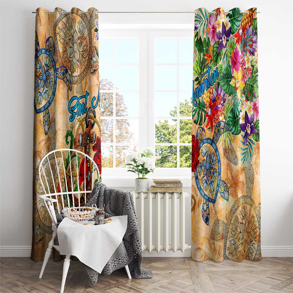 Sint Maarten Window Curtain Geographic Coordinate Anchor - Turlte Tropical